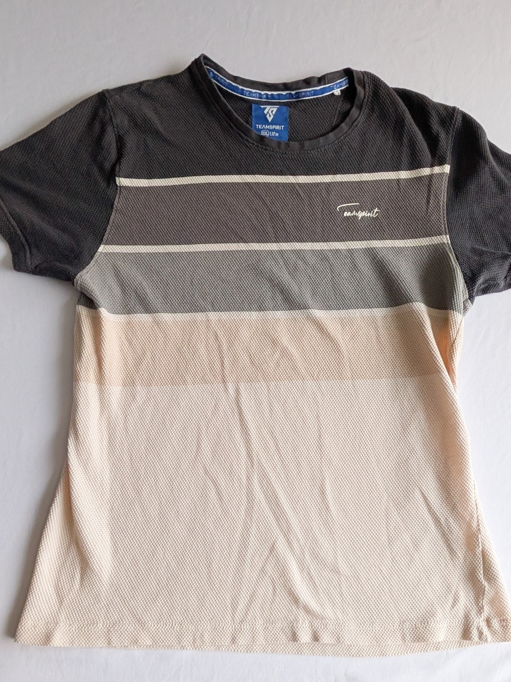 Men’s Short Sleeve Striped Crew Tee - Teamspirit - Black, Gray & Cream